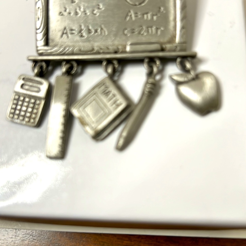 JJ Jonette vintage math teacher brooch pewter with charms - Picture 2 of 4